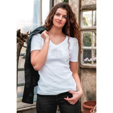 Hvid Lotus Bluse med Rynket Skulder til Yoga - Spirit Of Om
